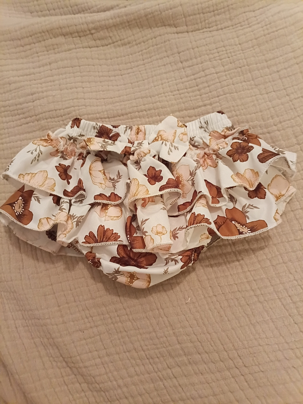 Ruffled Floral Baby Bloomers in Brown